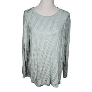 Linea by Louis Dell'Olio 1X Mint Green Beaded Long Sleeve Lightweight Sweater